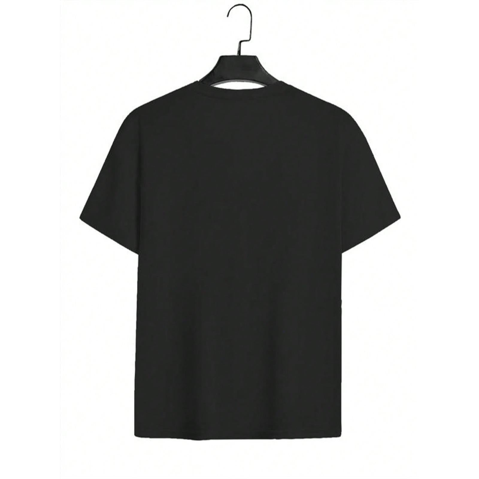 Women's Casual Elegant Black T-Shirt - White Heart & Stylized 'M' Graphic Design, Short Sleeve Round Neck, Machine Washable, All-Season Versatile Top, Casual Attire, Minimalist Design, Comfortable Fit
