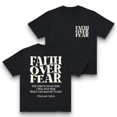 "Faith Overcomes Fear" T-shirt - Retro-chic urban streetwear, a must-have item for fashion lovers - Stylish casual fitness/everyday wear, simple and eye-catching slogan, soft and comfortable. Unisex, lightweight, breathable, soft and comfortable.
