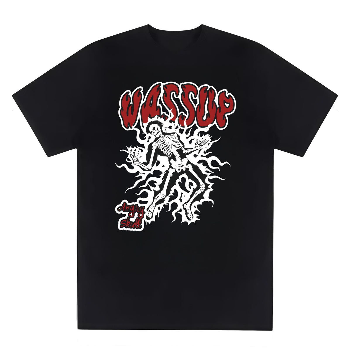 Casual T-Shirt for Men with Y2K Style Skeleton and Flame Graphic, Crew Neck, Short Sleeve
