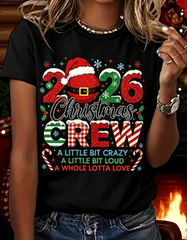Christmas Crew 2026 Family Graphic T-Shirt, Women Casual Short Sleeve Crew Neck Tee，Holiday Xmas Top For Women