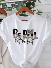 Elegant Letter Heart Print T-Shirt, Casual Round Neck Short Sleeve Top, Spring Summer Women'S Machine Washable