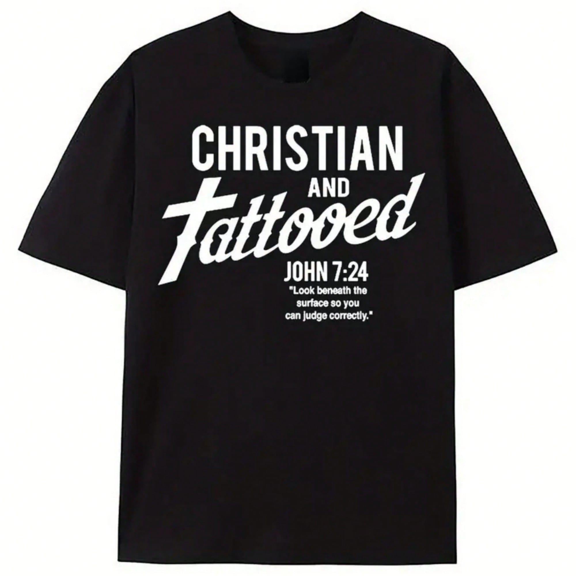 Men‘s Christian JOHN 7:24 Bible Verse T-Shirt | “Look beneath the surface so you can judge correctly.” Scripture Graphic Tee, Cotton Casual Top