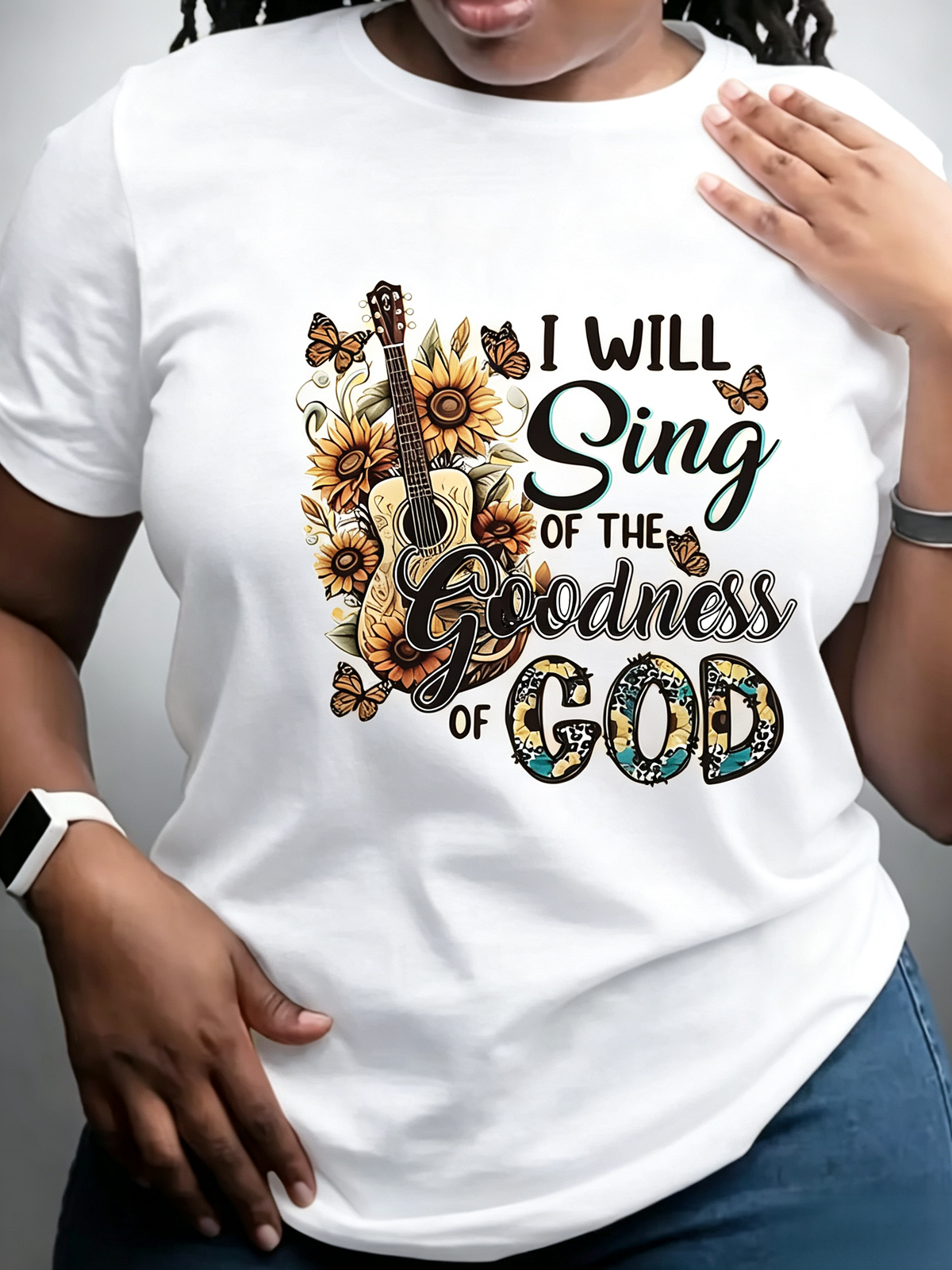I Will Sing Of The Goodness Of God T-Shirt Guitar Sunflower Tee