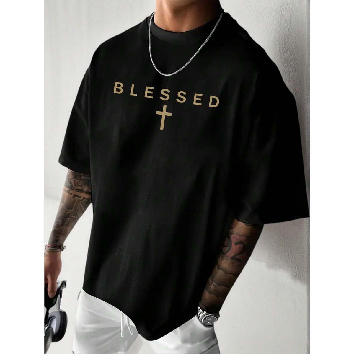 Men's Jesus Christian Printed Casual Versatile Minimalist Chest Graphic English Slogan Print Short Sleeve T-Shirt