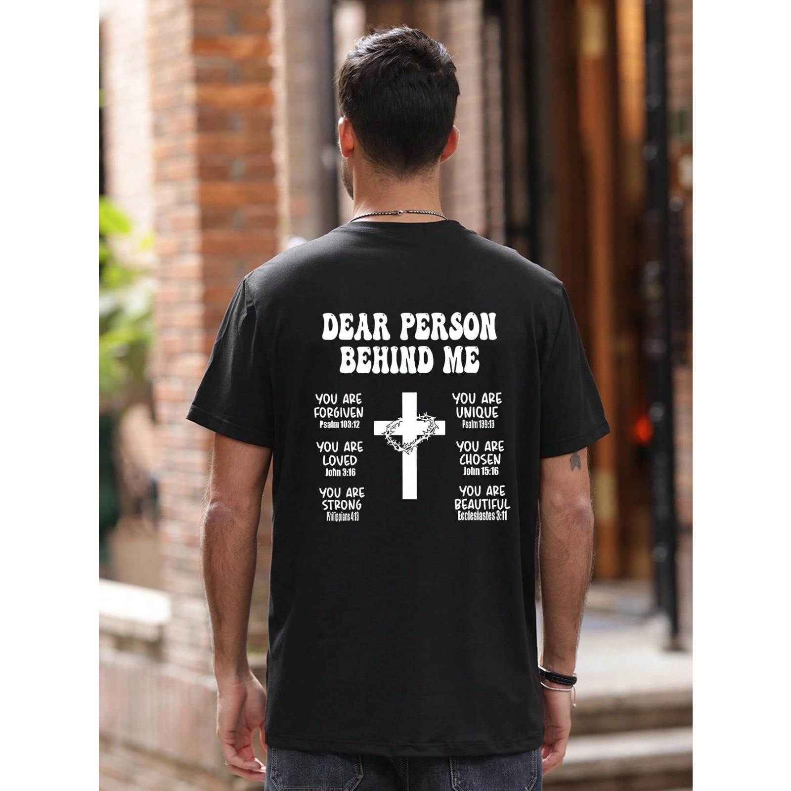 Men's Casual Versatile Simple English Slogan & Cross Print Short Sleeve T-Shirt