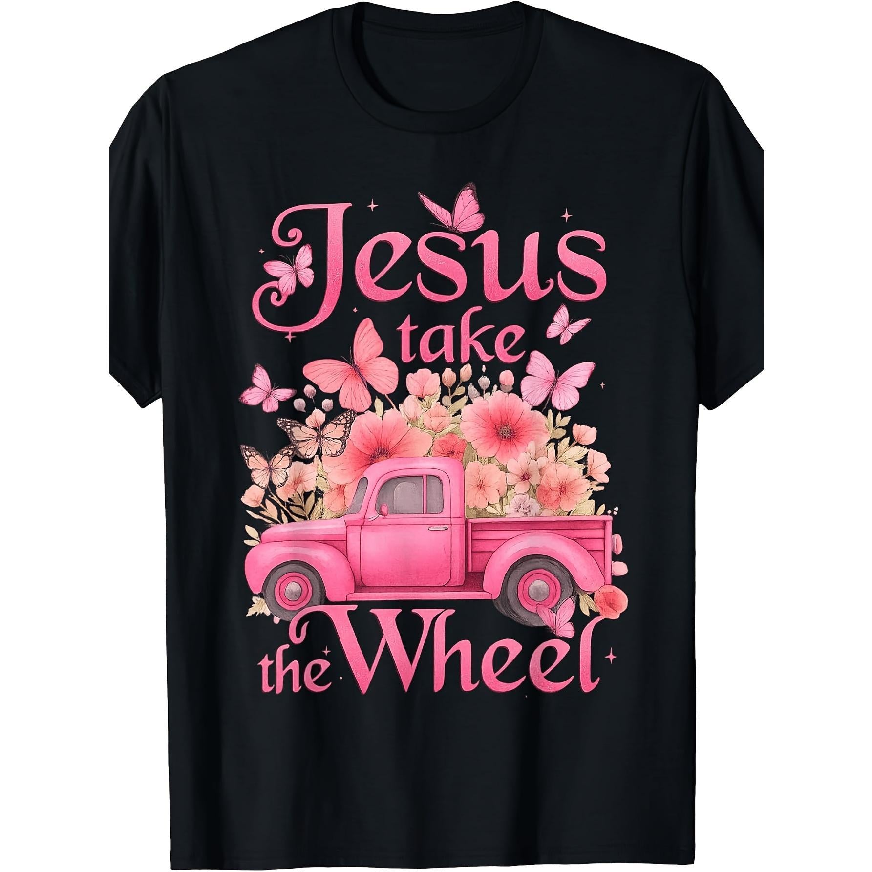 Vintage Take The Wheel Pink Floral Truck Butterfly T-Shirt
