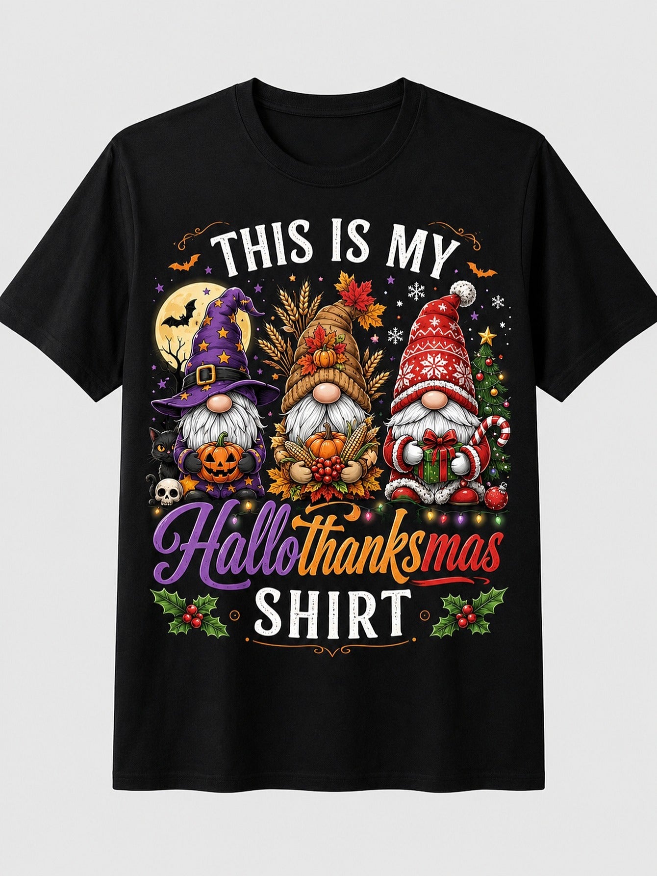 Funny Hallothanksmas Gnomes T-Shirt