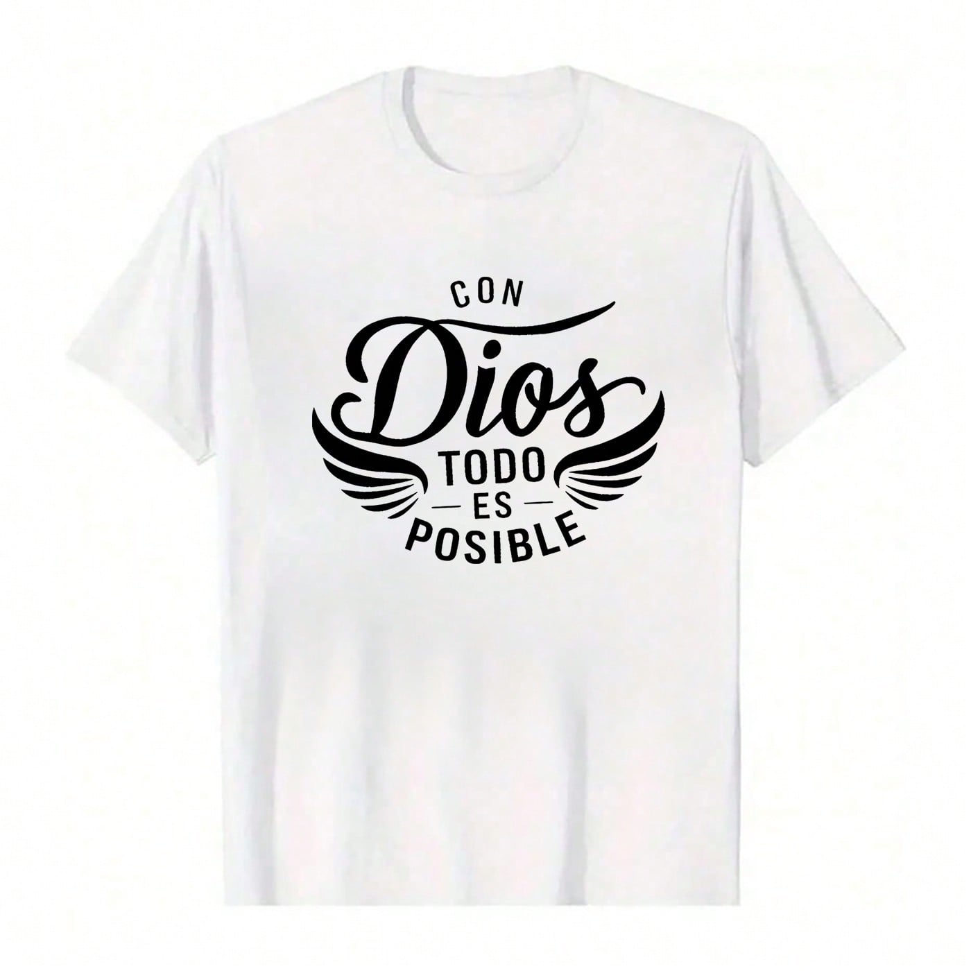 100% Cotton Unisex Round Neck Short - Sleeve T - Shirt: "Con Dios Todo Es Posible" Inspirational Spanish - Language Graphic Basic Tee For Summer Men's Tops