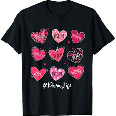 Funny Hearts Teach Love Inspire Para Life Valentines T-Shirt