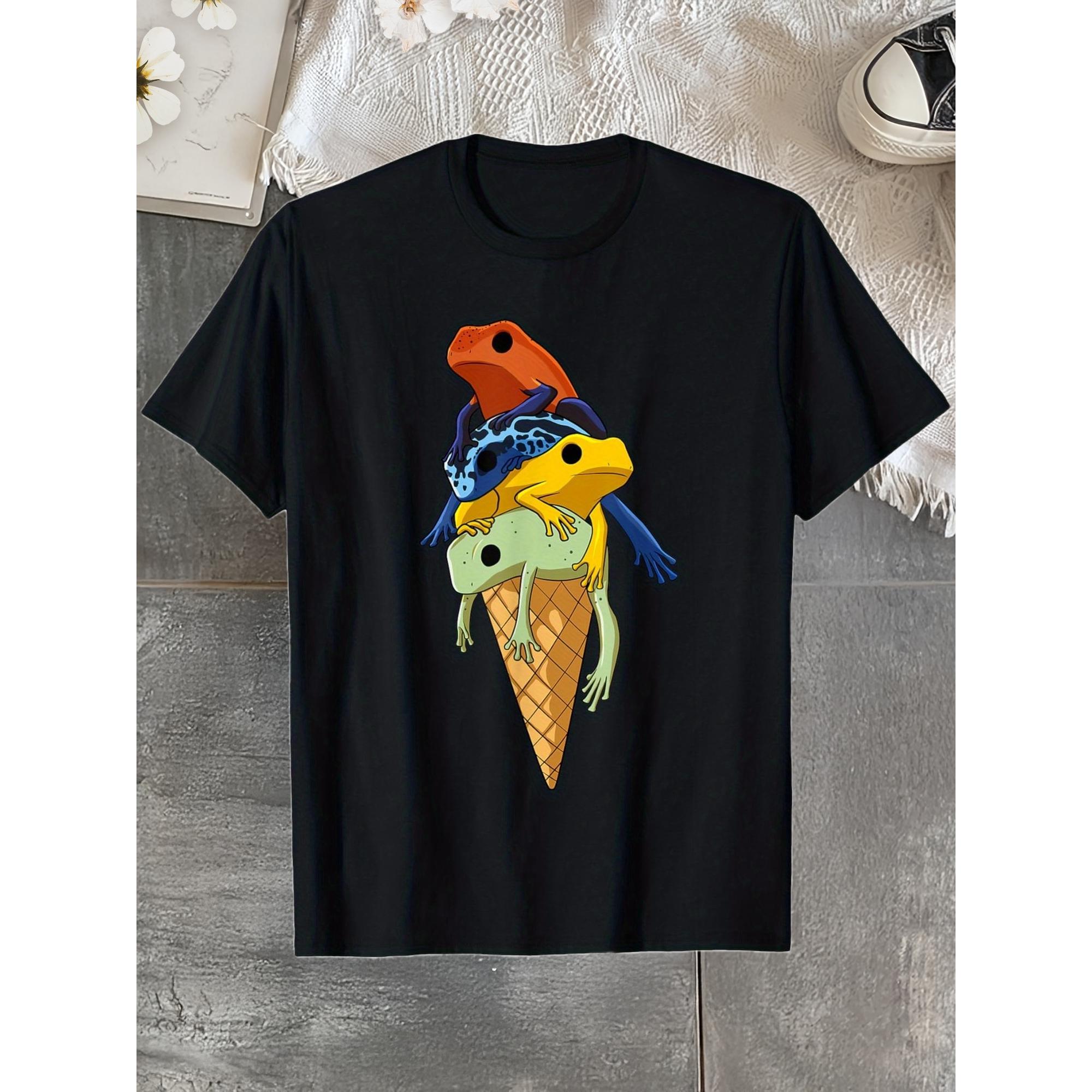 Women's Elegant Funny Tree Climbing Frogs Graphic T-shirt, 100% Cotton Unisex Casual Loose-Fitting Crew Neck Shortsleeve Top, Comfortable