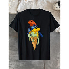 Women's Elegant Funny Tree Climbing Frogs Graphic T-shirt, 100% Cotton Unisex Casual Loose-Fitting Crew Neck Shortsleeve Top, Comfortable