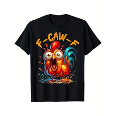 Men'S Funny Rooster Meme Graphic T-Shirt with F-Caw-F Quote & Cartoon Chicken Design - 220gsm Heavyweight Casual Round Neck Short Sleeve Tee for Casual Attire, Parties & Outings - Humorous Novelty Apparel for Men