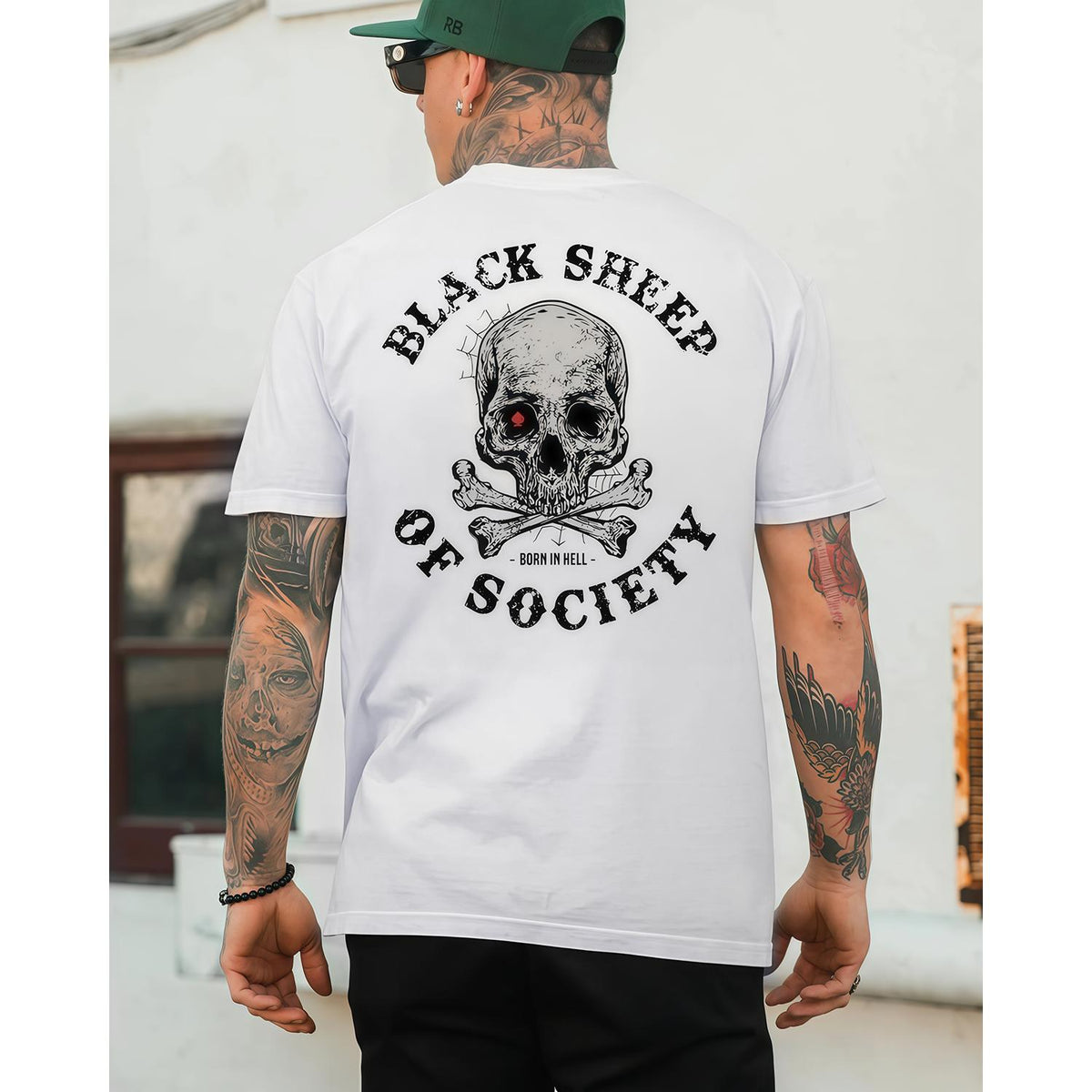 Outlaw Rebel Skull Graphic Tee | Punk Tattoo Style Shirt | Dark Streetwear for Men
