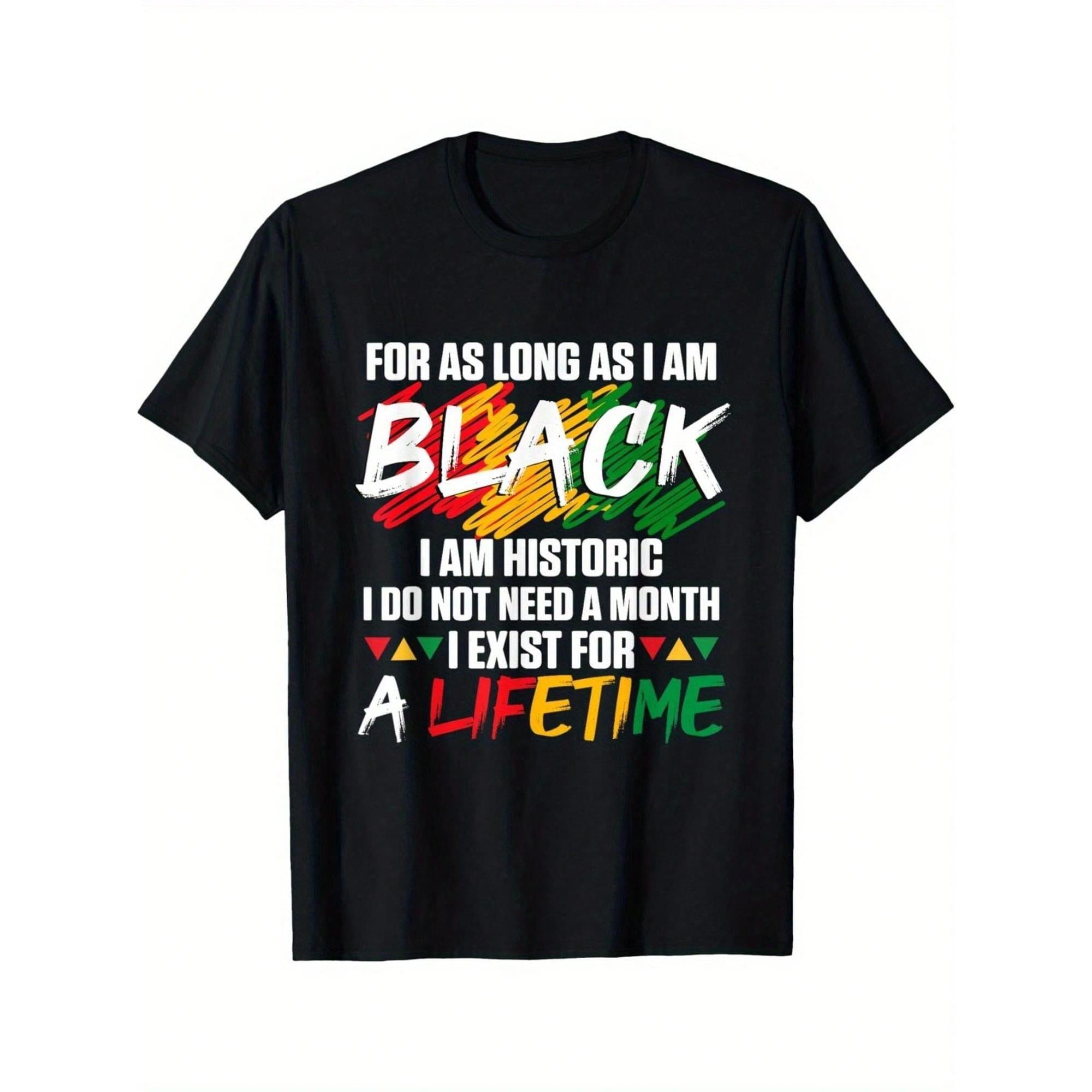 Bold Statement, Men's Black History Month Celebration T-Shirt - 100% Cotton, Casual Fit, Vibrant "I AM HISTORIC" Print, Machine Washable - Perfect Gift For Men, Casual Style, Short Sleeve, Crew Neck, Casual Wear, Comfortable Fit