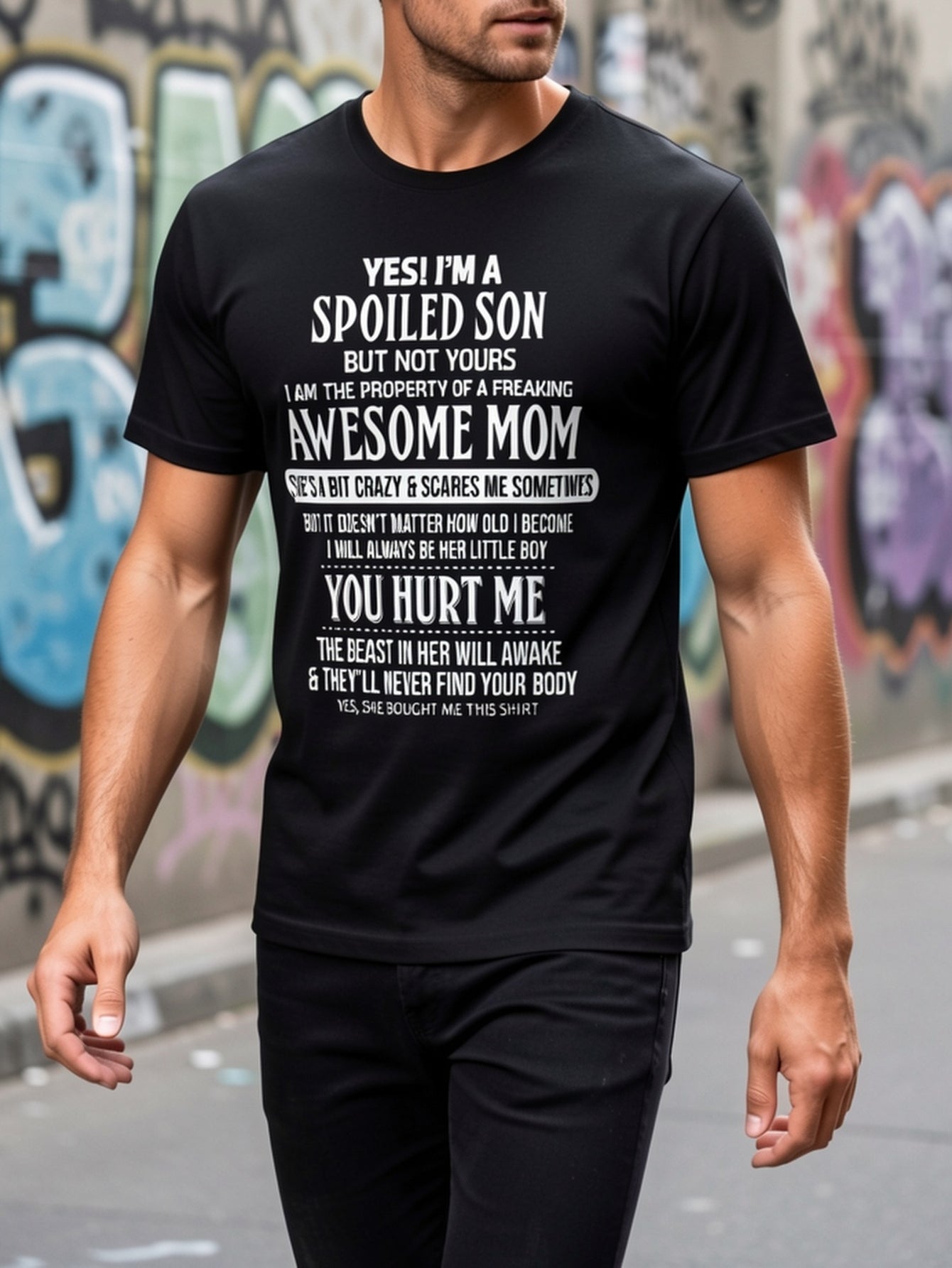Men's Fashion Letter Print Graphic T-Shirt Round Neck Short Sleeve Men Casual Tee