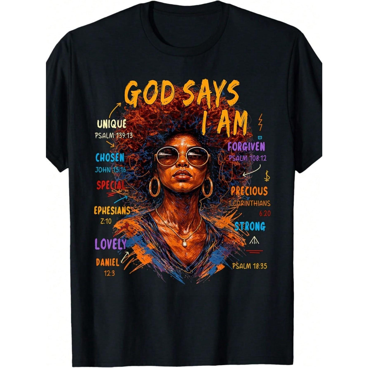 Women's T Shirt Womens  Queen God Says I Am  History Month T-Shirt Short Sleeve, Crew Neck, Machine Washable Women's Spring, Summer And Autumn Short-Sleeved T-Shirt, Fashionable Style Beautiful Top
