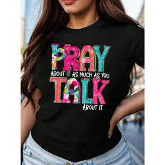 Letter Pattern Printed Fashionable 1 Pcs Women's Plus Size T-Shirt Funny Oversized Graphic Short Sleeve Tee Novelty 100%