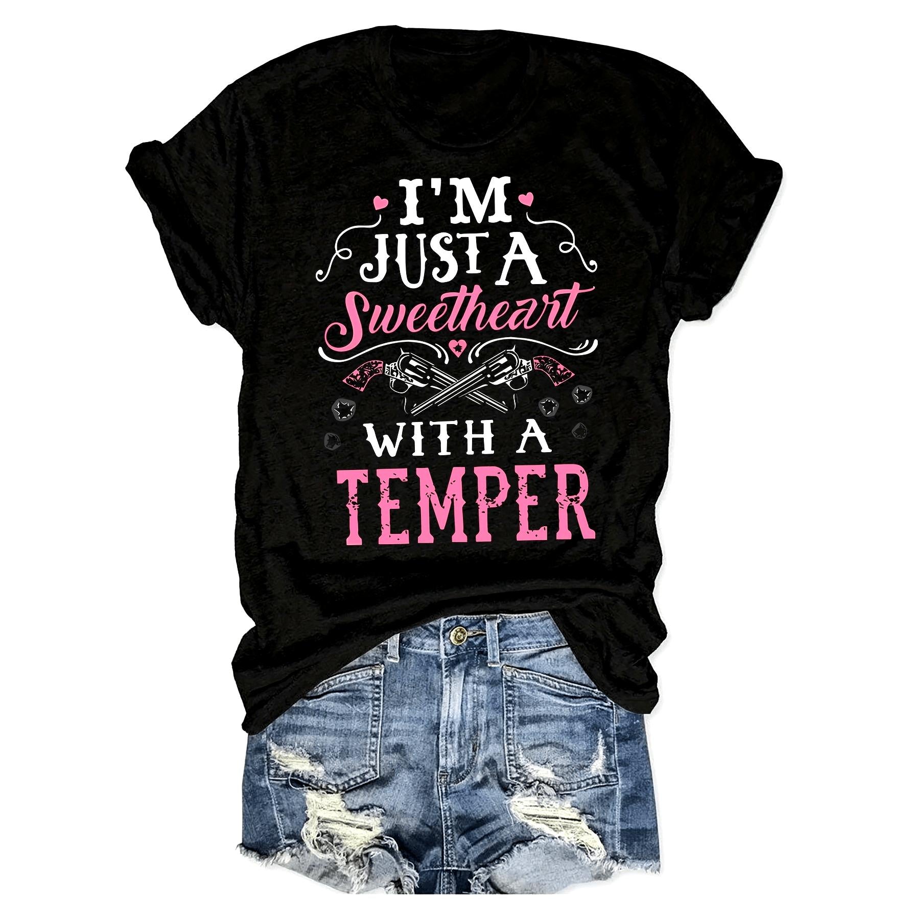 Casual Short-Sleeve Round-Neck T-Shirt with a Western Letter Print, Perfect for Spring And Summer, Designed for Women