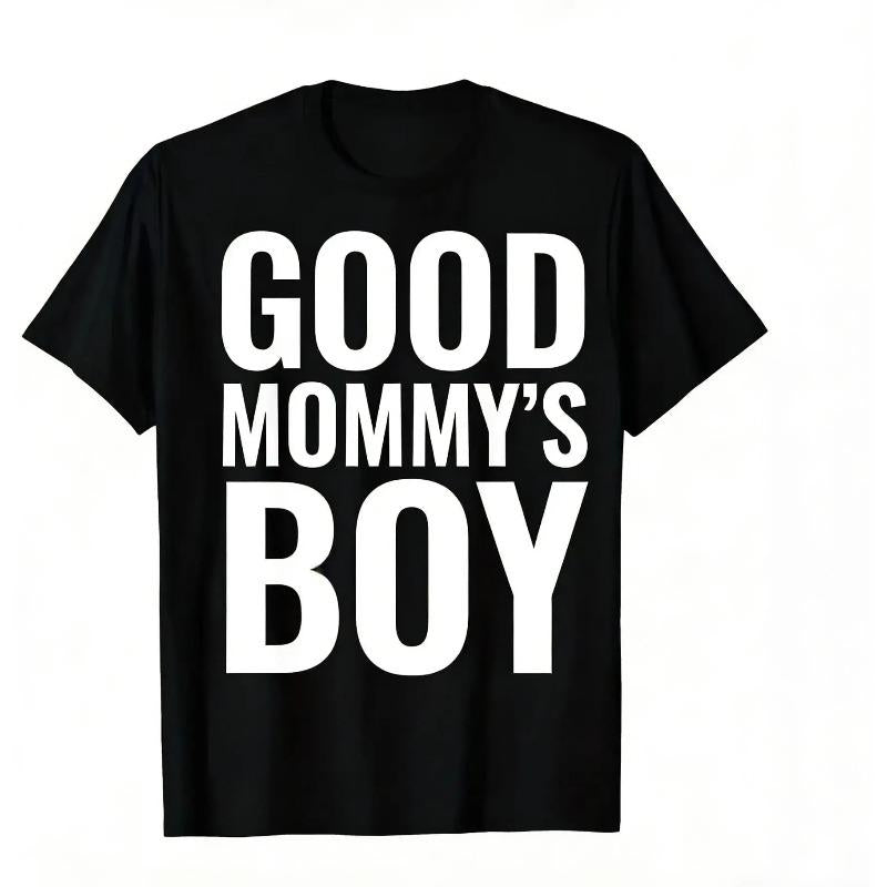 Men'S Retro Mommy'S Good Boy Graphic T-Shirt| Black with White Print, Soft Breathable, Crew Neck, Loose Fit, All-Season, Funny Gift Idea for Men