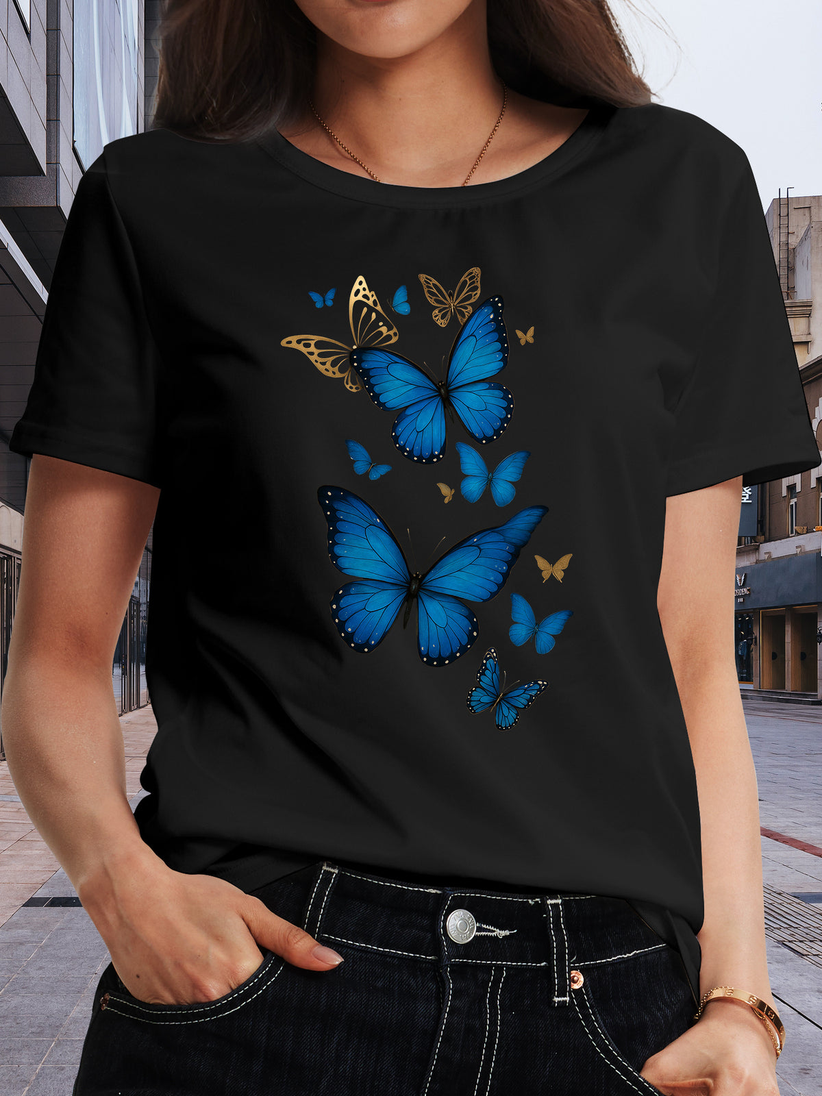 Blue Butterfly Print T-shirt