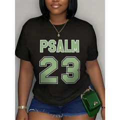 Women's Psalm 23 Jersey Premium T-Shirt - Casual short sleeve crew neck t-shirt with bold green lettering
