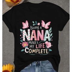 Grandmother Appreciation T-shirt Featuring a Tender Quote About the Joy of Being a Nana with Delicate Floral and Butterfly Accents Prints Soft