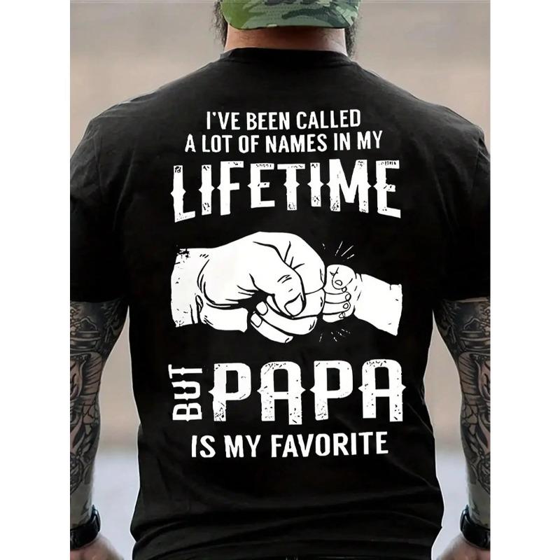 [Funny Graphic Tee]PAPA Letter Print Men's Casual Short-Sleeved T-Shirt - Funny Elastic Round Neck Graphic Tee Loungewear Top For Summer, Father's Day Gift,Father's Day Gifts