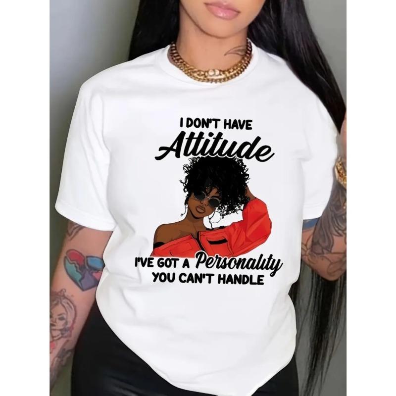 Men's Fitted Short-Sleeve T-Shirt, Bold "I Don't Have Attitude..." Slogan, Red Fashion Glasses Graphic Print, Soft Breathable Cotton Clothes, Round Neck Streetwear Casual Top for Spring, Summer, Machine Washable, Shortsleeve