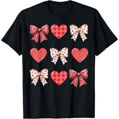 Valentines Day Hearts Leopard Coquette Bow Women T-Shirt