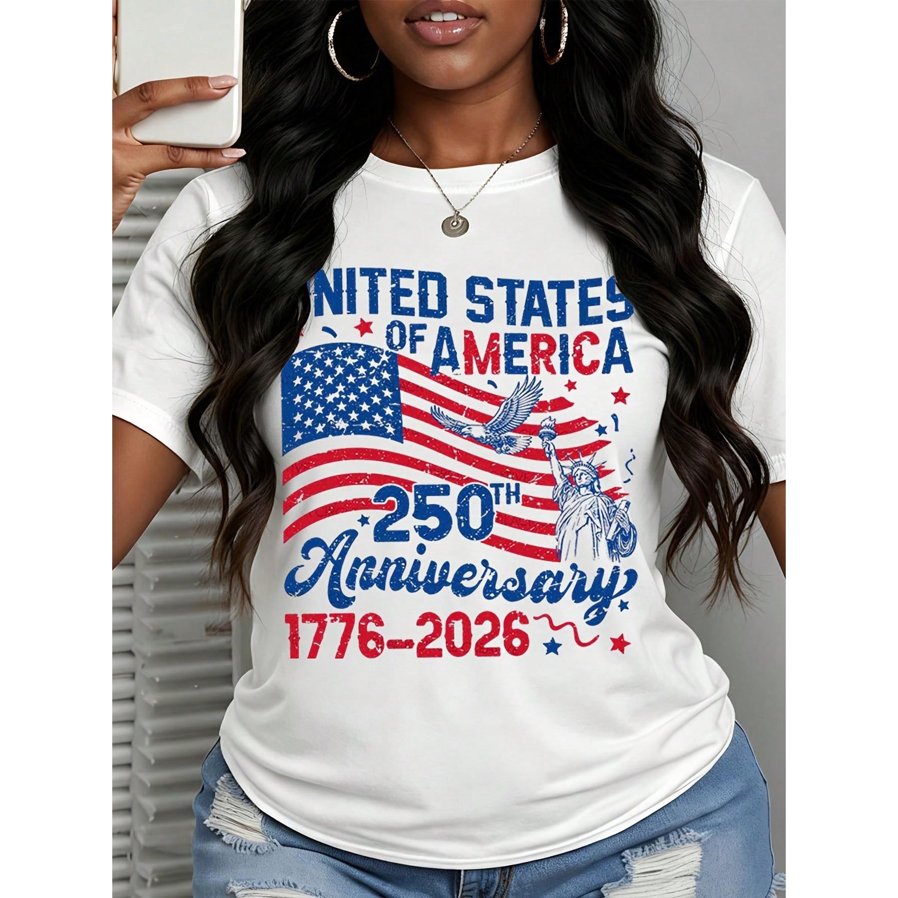 United States Of America 250th Anniversary 1776 2026 Patriotic T-Shirt With American Flag And Statue Of Liberty Design For Independence Day Celebration