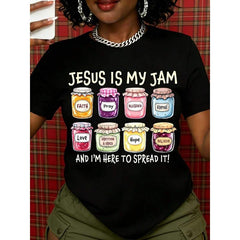 Women's Cotton Round Neck Casual T-Shirt - "Jesus Is My Jam And I’m Here To Spread It" Religious Top, Christian Inspirational Gift, Church Wear with Faith, Prayer, Eternal Love, Grace, Hope, Believe Messaging, White