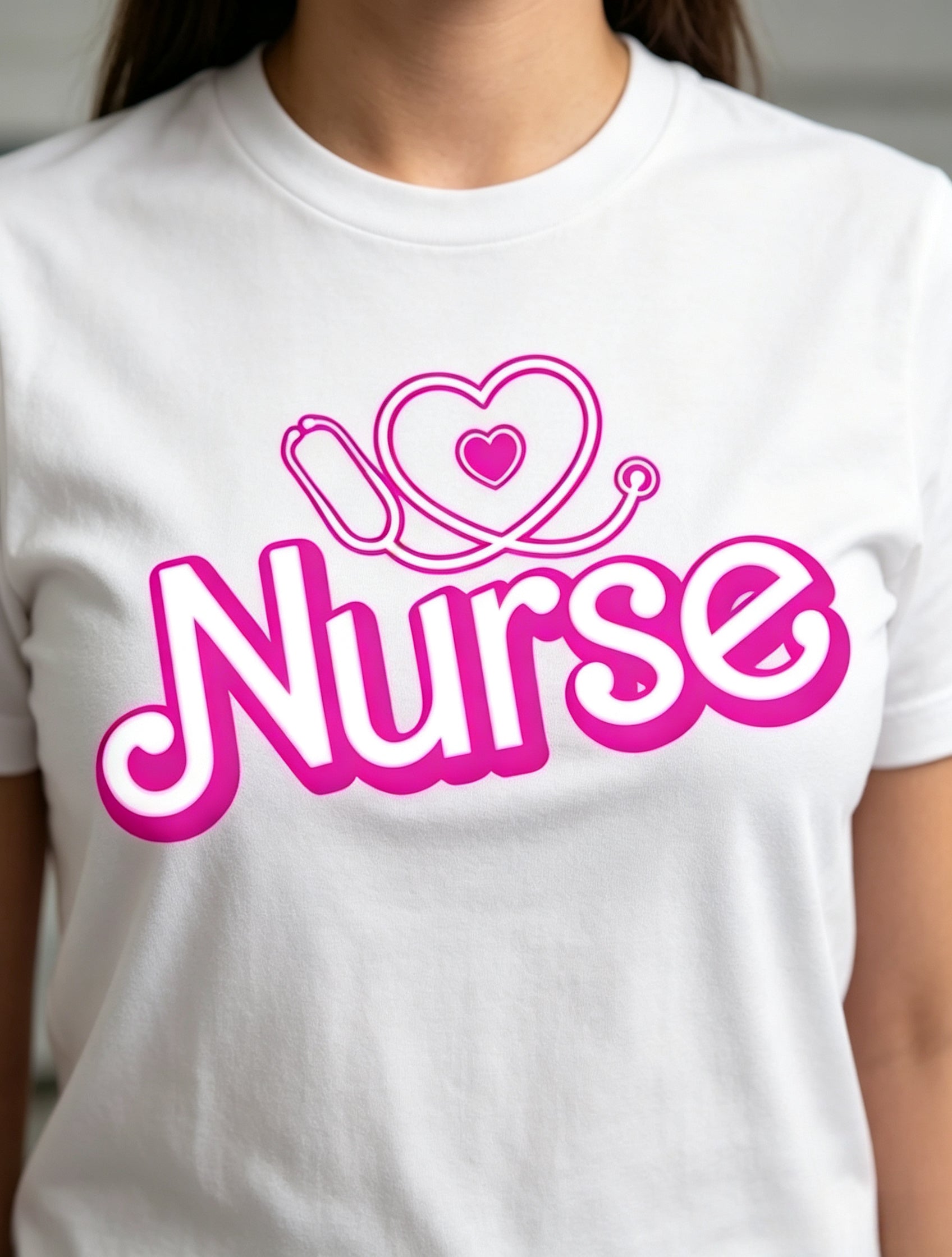 Adorable Nurse Theme Print Short Sleeve Tee Unisex Pure Cotton Summer Top