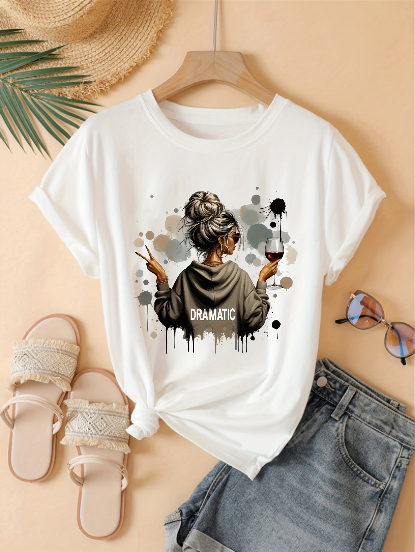 Fashionable Loose-Fitting Casual Short-Sleeve T-Shirt with Print, Sportswear womens，Women's T-shirt suitable for all seasons