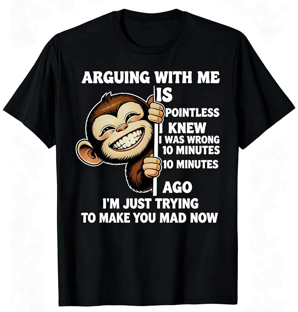 Funny Sarcastic Monkey Graphic Crew Neck T‑Shirt, Arguing With Me Is Pointless Humorous Quote Print Short Sleeve Casual Novelty Tee for Men