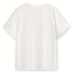 Women's Summer Round Neck Short Sleeve T-Shirt With Crayon Print, Casual Daily Wear White