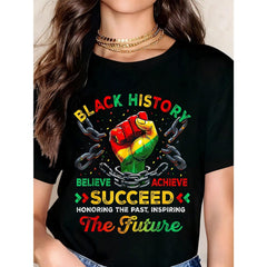 BLK History Believe Achieve Succeed Honoring The Past Inspiring The Future Women's T-Shirt With Power Fist And Broken Chains Design,Afro American Tee,BLK History Month Tee,BLK Culture Shirt