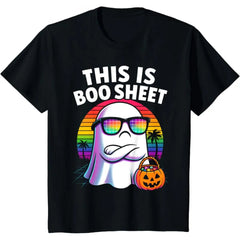 New Crewneck Tee Everyday Comfort Shirt Retro This Is Boo Sheet Halloween Ghost Ades Graphic Print Tee