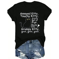 Funny T-shirt, funny angry kitten, rough kitten, grumpy furry kitten T-shirt, suitable as a gift for men, women, dads, moms, and friends