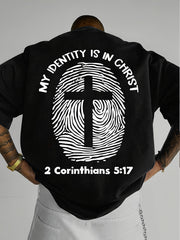 Minimalist Trendy Men's Christian Identity Fingerprint Cross Print Short-Sleeve T-Shirt for Daily Casual Commuting