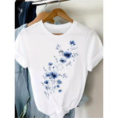 Women Floral Graphic T-Shirt Cute Flower Casual Crew Neck Short Sleeve Tee Top