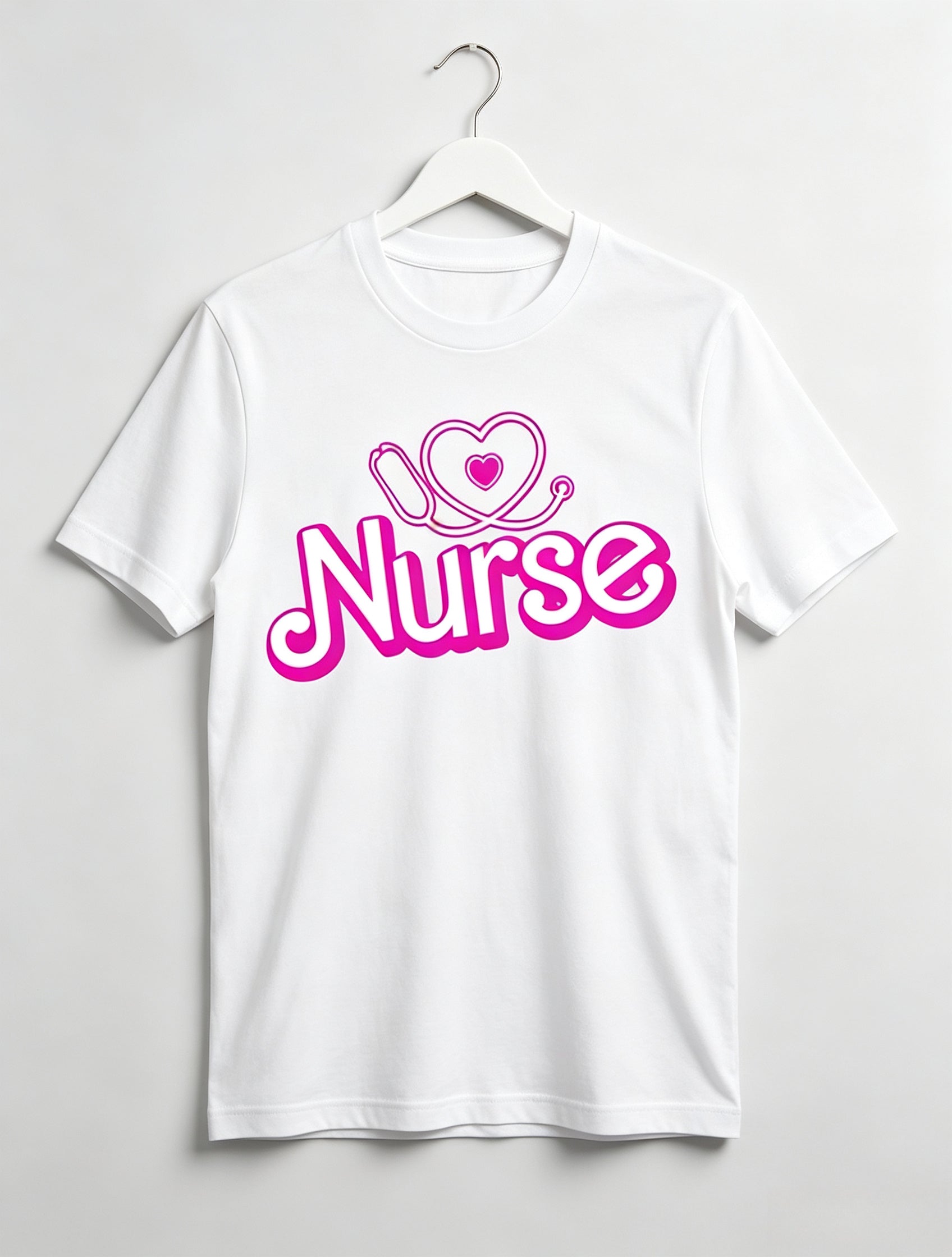 Adorable Nurse Theme Print Short Sleeve Tee Unisex Pure Cotton Summer Top