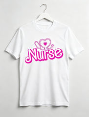 Adorable Nurse Theme Print Short Sleeve Tee Unisex Pure Cotton Summer Top