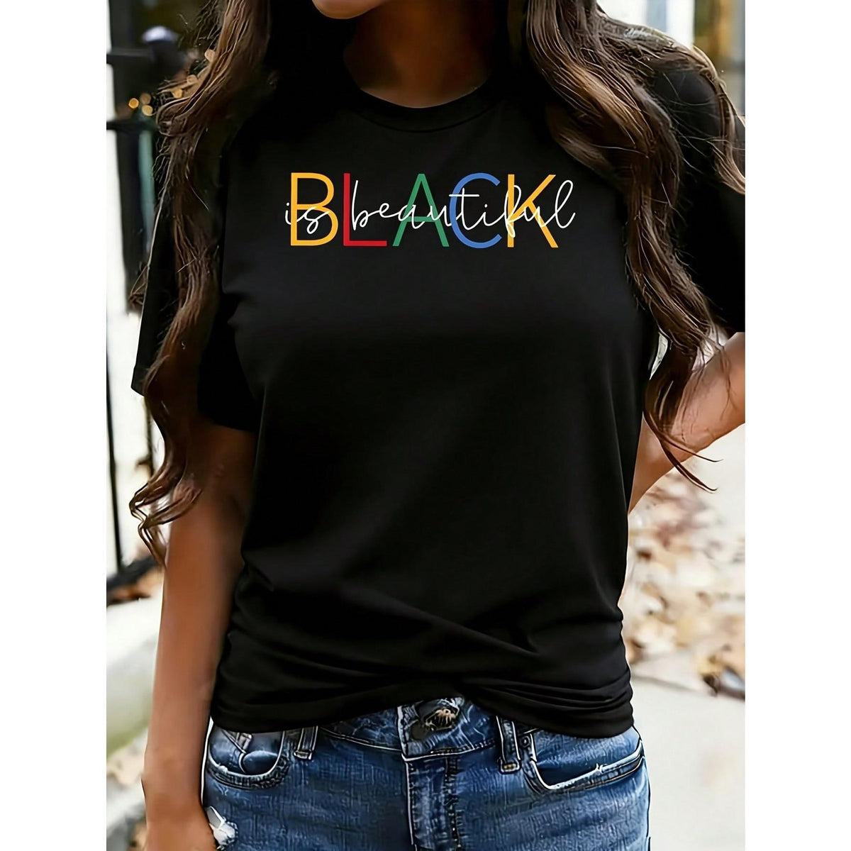 Colorful "BLACK" Letter Print Plus Size T-Shirt Oversized Graphic Short Sleeve 1 Pcs Tee Novelty 100% Polyester Shirt Casual Crew Neck Top 220g