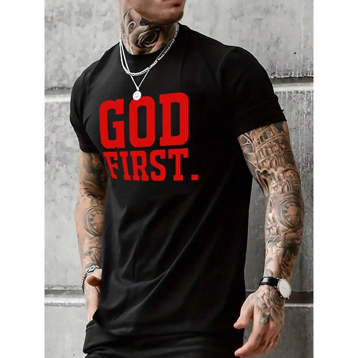 Men's God Faithful Jesus T-Shirt Casual & Versatile Slogan Printed Short Sleeve T-Shirt