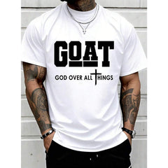 Men's Wear,Short-Sleeved Crew Neck Casual Top, 100% Cotton Goat God Over All Things Funny Jesus Christian Printed T-Shirt, Suitable For All Seasons