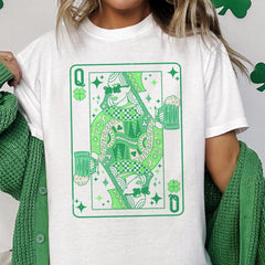St. Patrick's Day Lady Luck Tee Queen of Clover Green Tshirt St Patricks Lucky Irish Top Womens St. Pattys Party Top