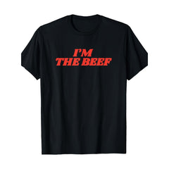 Menswear "I'm The Beef" Graphic T-Shirt, Elegant Casual Streetwear Cotton Top, Moisture-Absorption Regular Fit Short-Sleeve Round Neck Tee