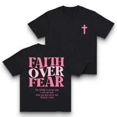 "Faith Overcomes Fear" T-shirt - Retro-chic urban streetwear, a must-have item for fashion lovers - Stylish casual fitness/everyday wear, simple and eye-catching slogan, soft and comfortable. Unisex, lightweight, breathable, soft and comfortable.