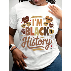 [Home Relaxation] Women's Black History Long Sleeve Crew Neck T-Shirt - I'm Black History Graphic With Heart & Lightning Design, White Polyester Casual Top For Fall & Winter, Everyday Tshirt  Crew Neck Top  Polyester Fabric