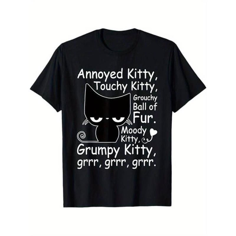 Summer t Shirts Angry Cat Kitten Lover Funny Attitude Fur Pet Owner T-Shirt